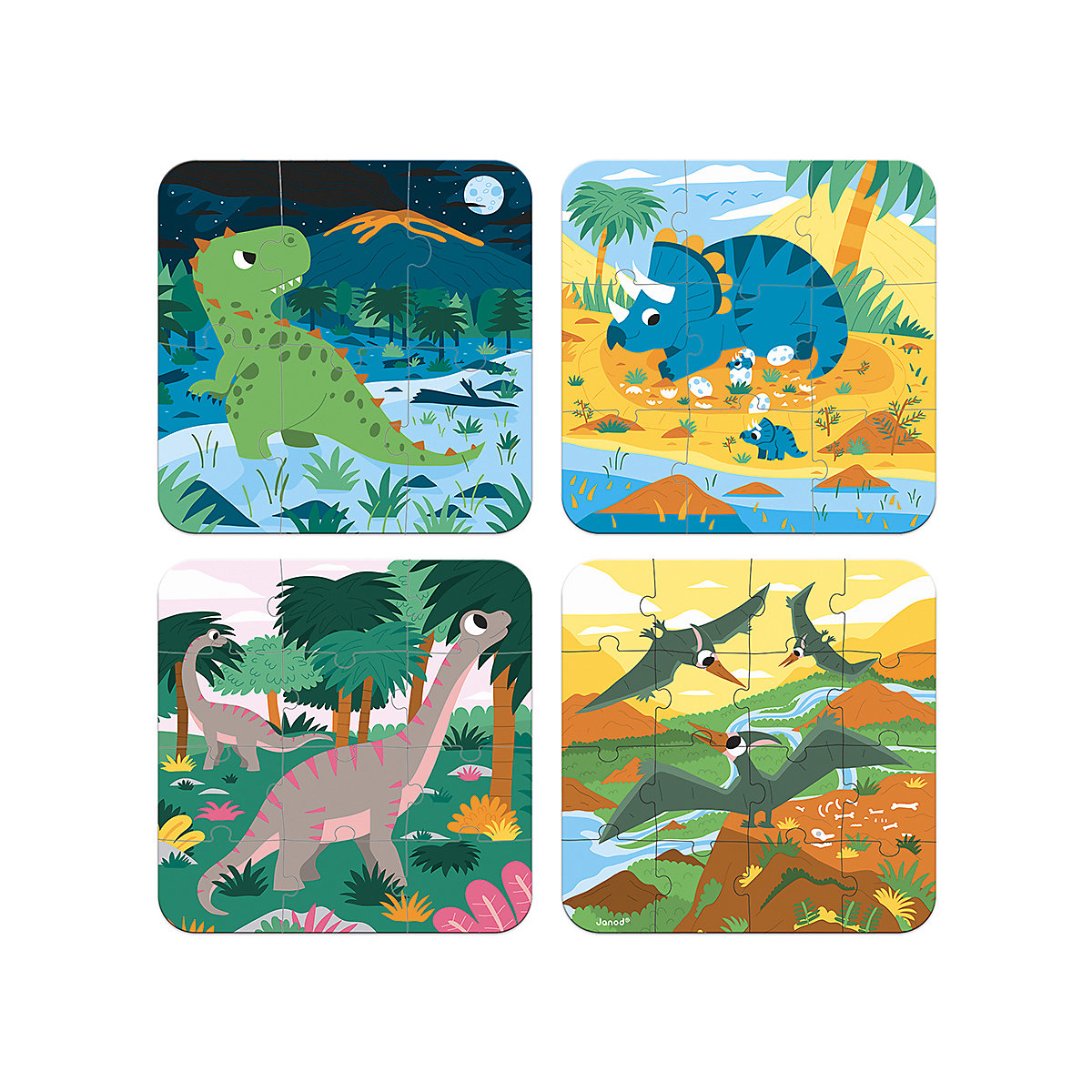 Puzzles Dinosaurier 4 Motive, 6-9-12-16 Teile