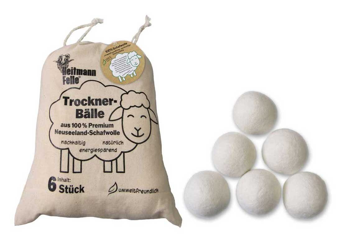 Heitmann Felle Trocknerball Lammfell Staubwedel weiß + 6 Sück Trocknerbälle aus Wolle