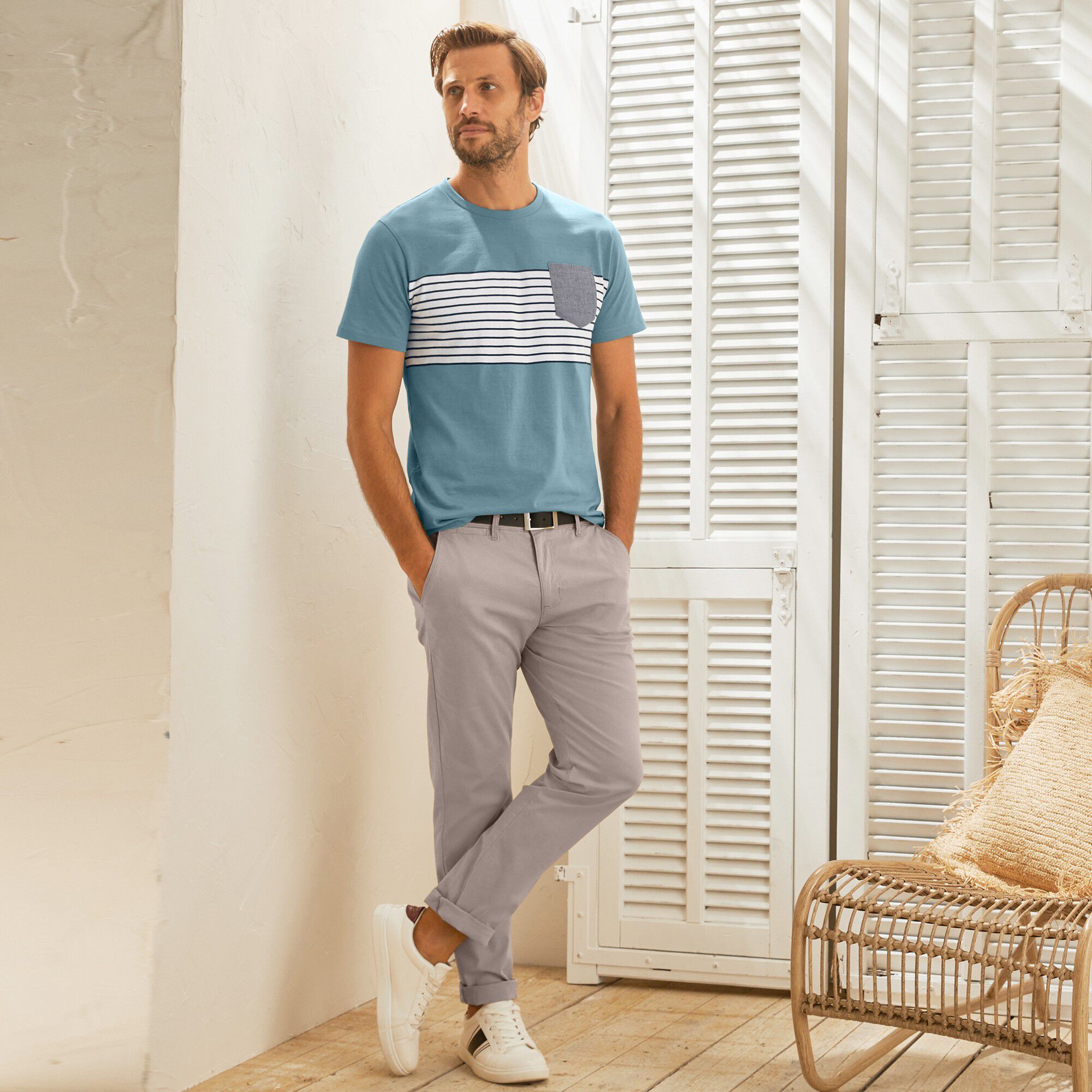 Pantalon chino uni sergé stretch grand confort