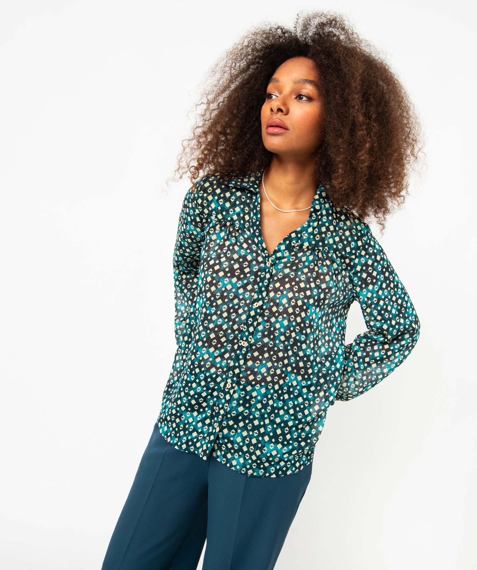 Chemise imprimée en voile transparent femme imprime | GEMO