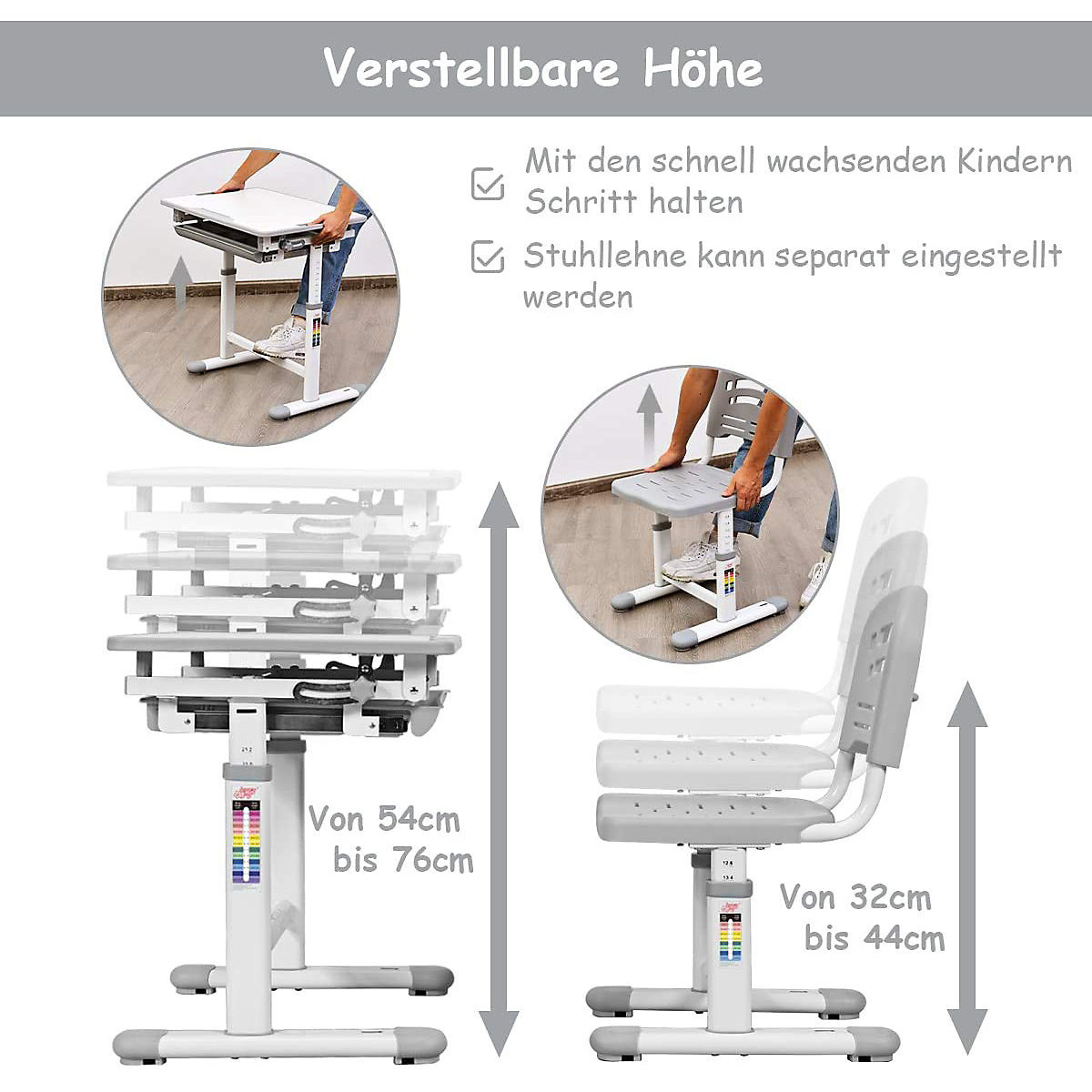 Kinderschreibtisch Kindermöbel mit Stuhl, höhenverstellbar