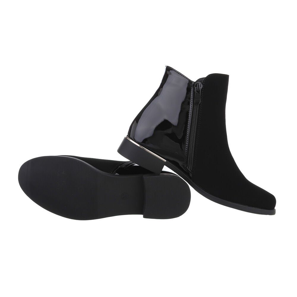 Ital-Design Damen Elegant Stiefelette Blockabsatz Flache Stiefeletten in Schwarz