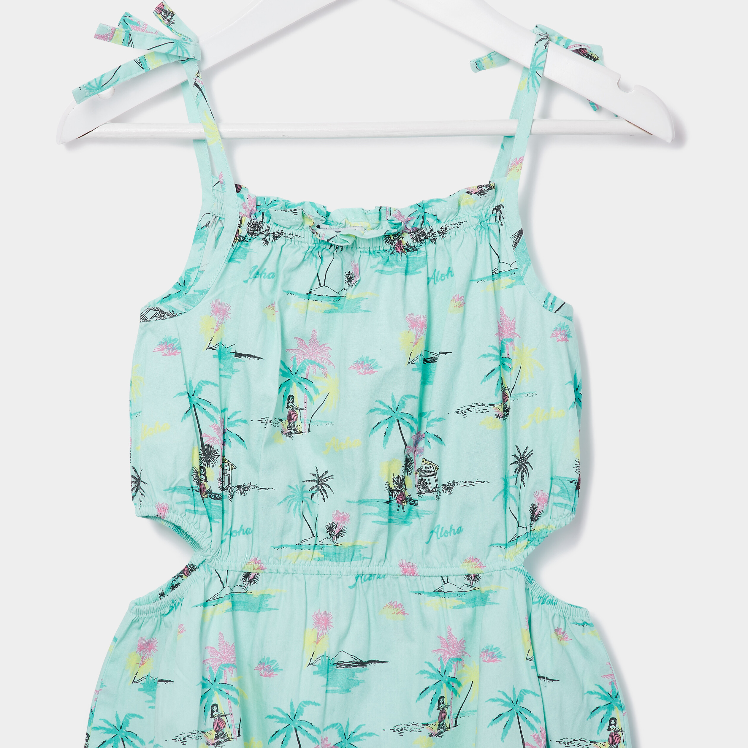 Robe cintrée à bretelles et ouvertures bleu turquoise fille | La Halle