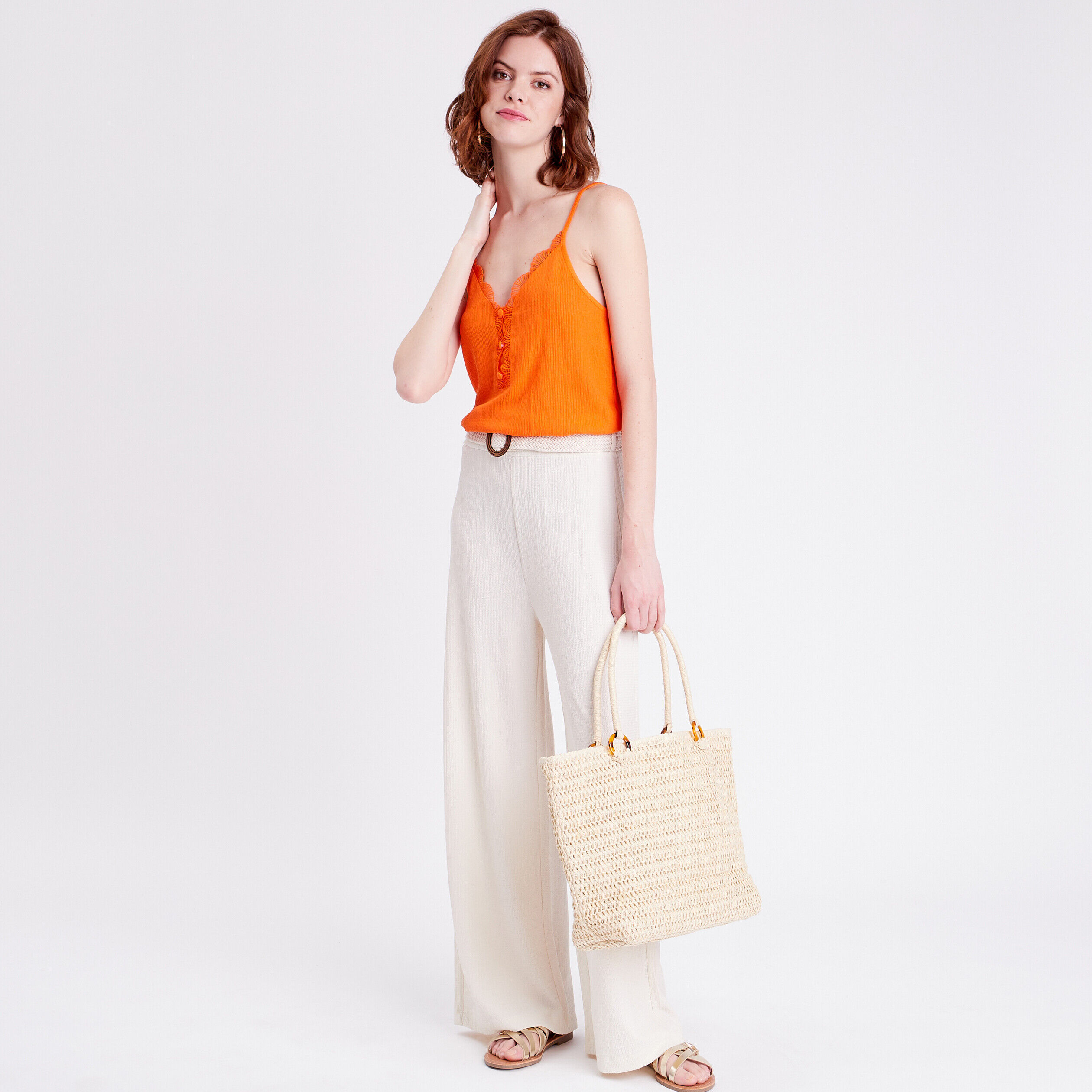 Débardeur détails dentelle orange femme | Cache Cache