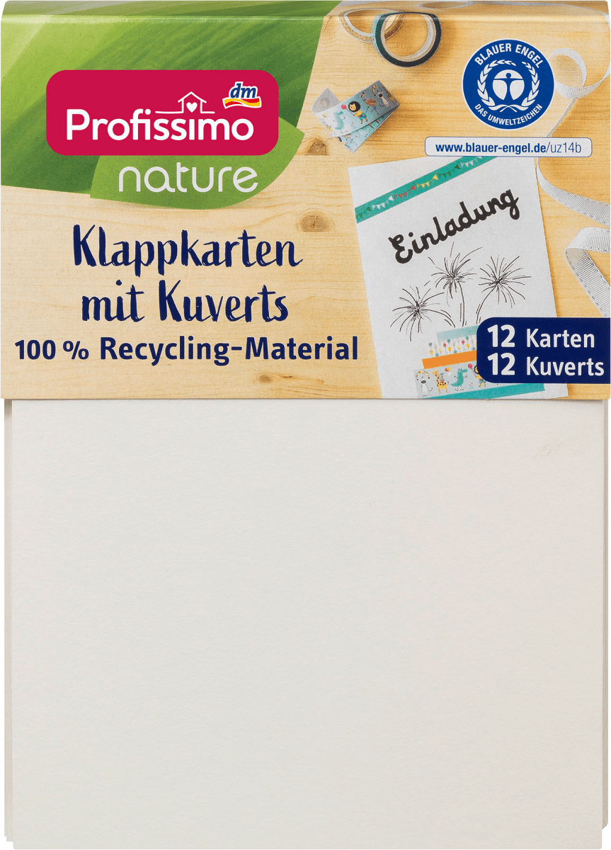 nature Klappkarten-Set mit Kuverts aus Recycling-Material, 12 St
