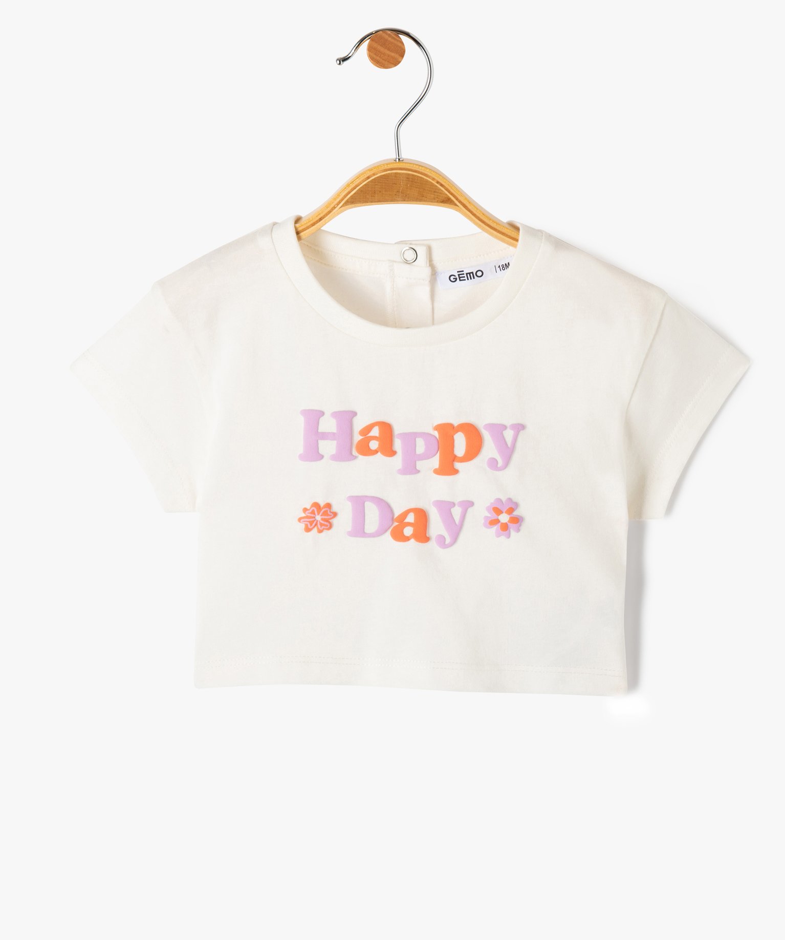 Tee-shirt bébé fille crop top à message en relief ecru | GEMO