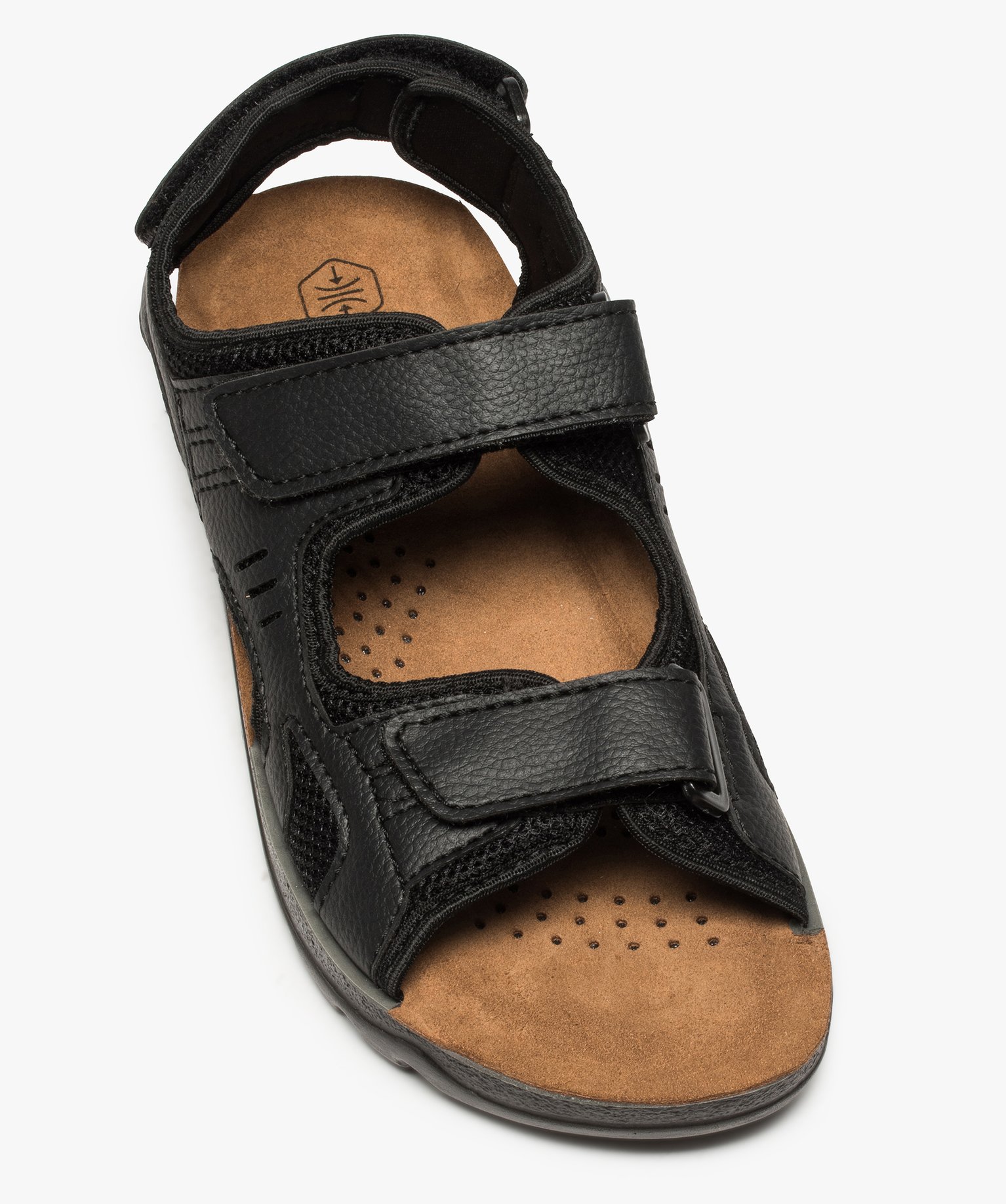Sandales homme fermeture trois brides à scratch noir | GEMO