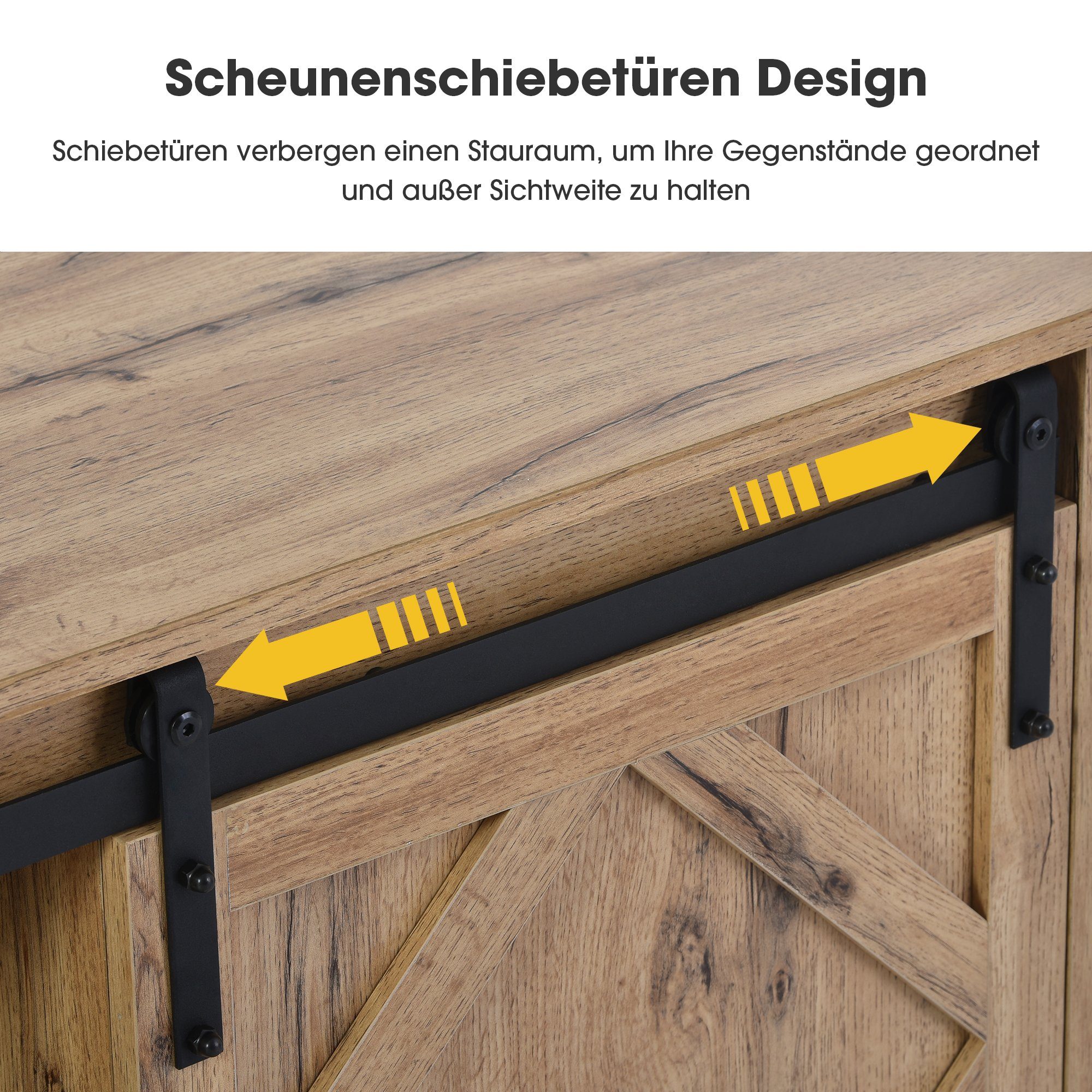 OKWISH TV-Schrank TV Stand Sideboard Entertainment Center (vintage Braun Entertainment Center 150*40*60cm, mit 2 klassischen Schiebetüren Einstellbare Regale) für Wohnzimmer Esszimmer Landhaus Modernes Design