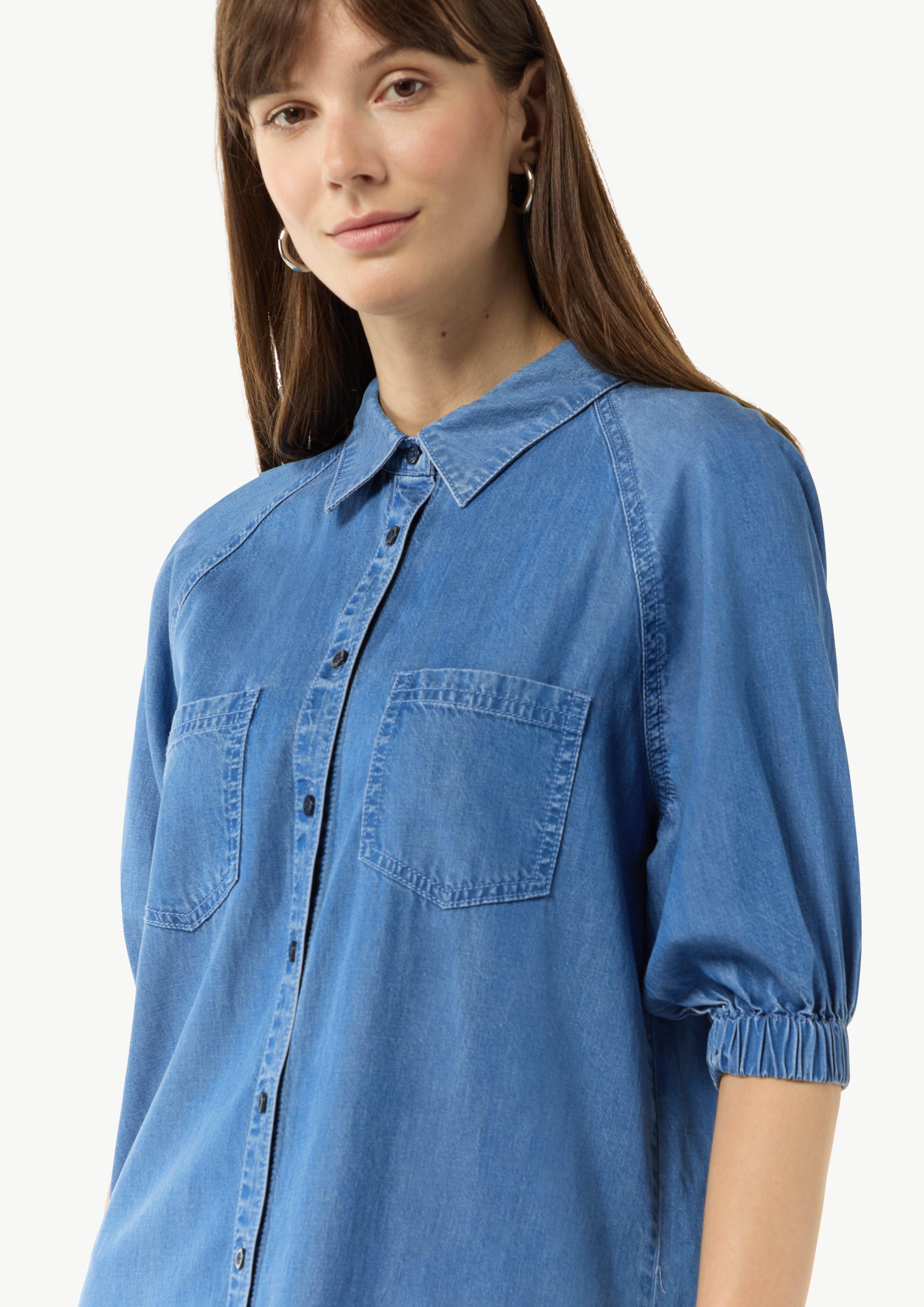 Fließendes Denimkleid mit Knopfleiste - blau