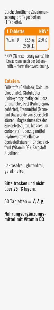 Vitamin D3 2500 I.E. Tabletten 50 St, 7,7 g