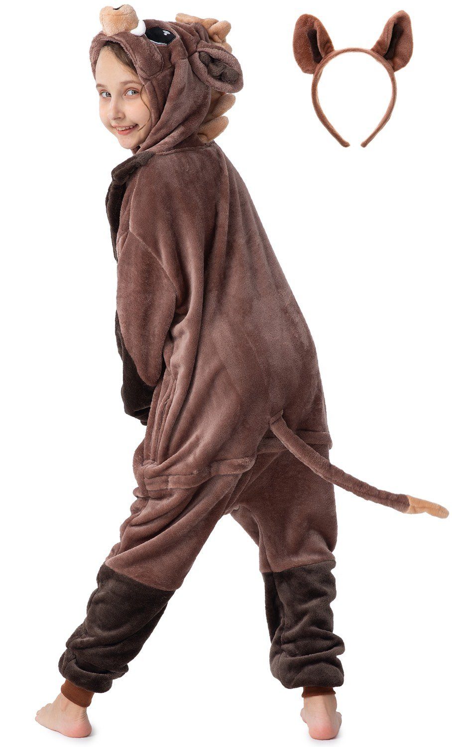 Corimori Jumpsuit Flauschiges Wildschwein-Kostüm für Kinder (2-tlg) mit Haarreif, Karneval, Fasching, Onesie, Mädchen, Jungen, Waldtiere