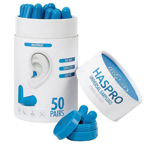 Tapones para los oídos de espuma tubular Haspro, azules