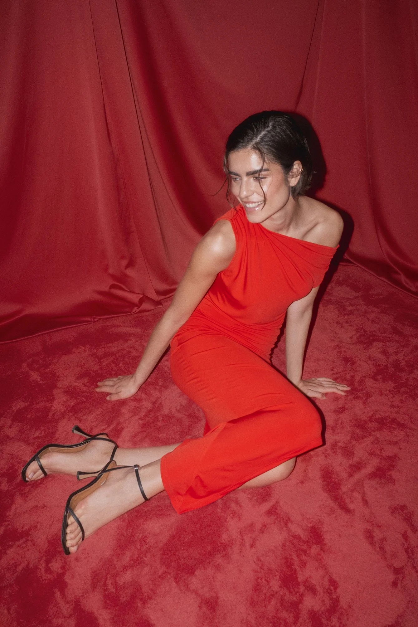 Asymmetric Hem Midi Dress