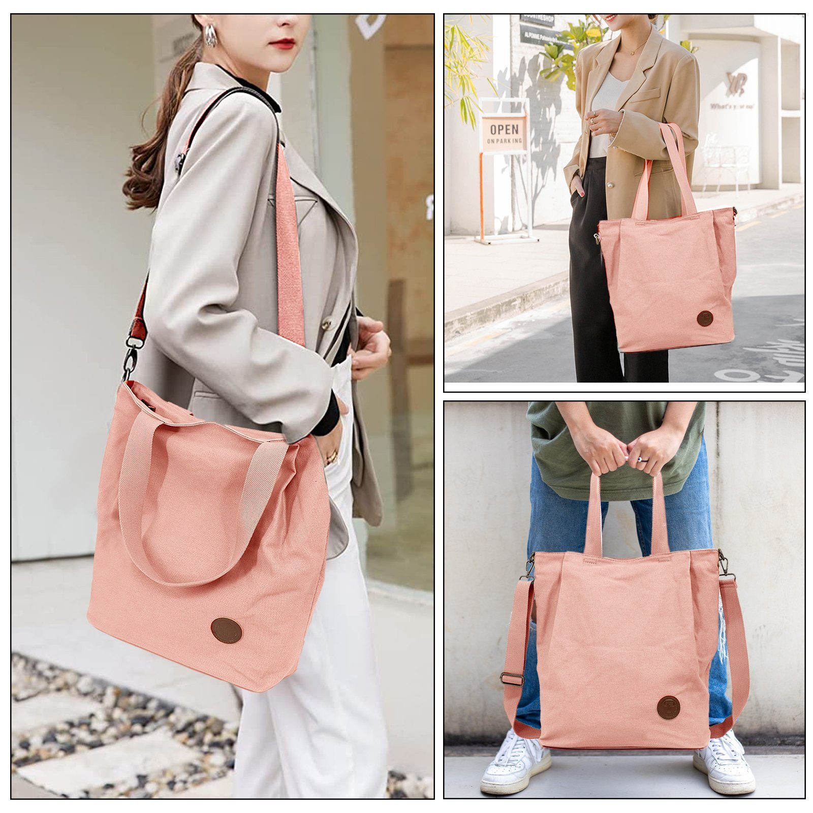 TAN.TOMI Schultertasche Canvas Umhängetasche Damen, Groß Handtasche, für Schule Shopper Lässige Täglich Ausflug Einkauf