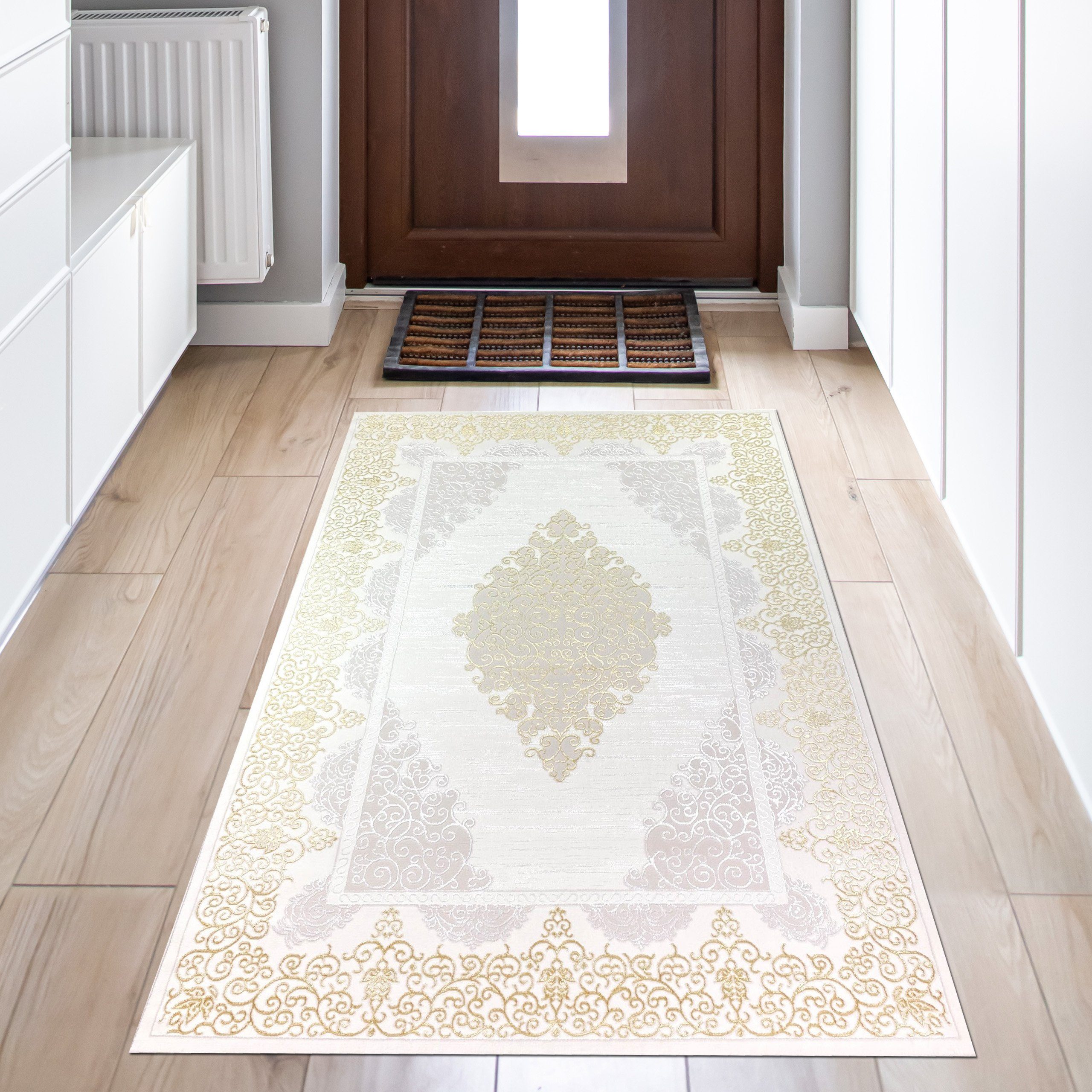 Teppich Orientalischer Designerteppich mit Ornament in weiß gold grau, Teppich-Traum, rechteckig, Höhe: 8 mm