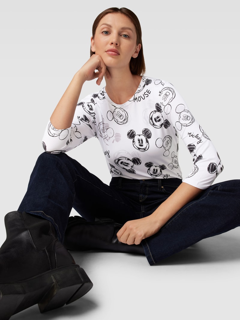 Longsleeve aus Viskose-Elasthan-Mix mit Allover-Muster in offwhite