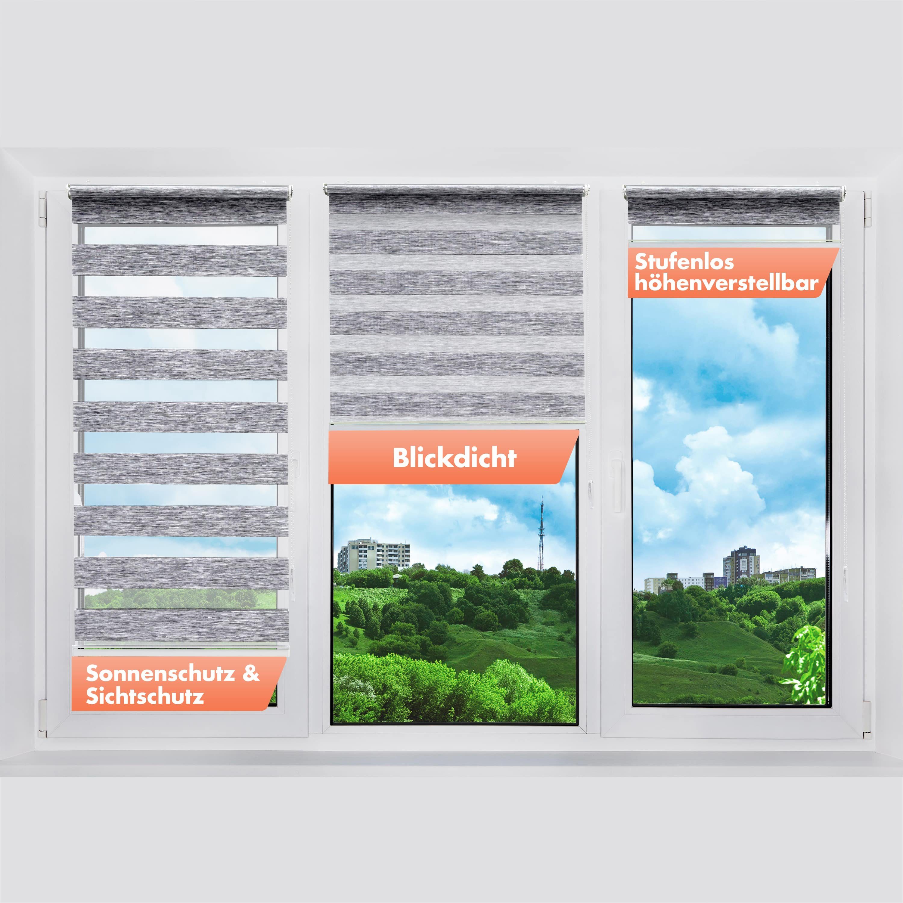 Doppelrollo Duorollo mit Klemmträger, Klemmrollos für Fenster, Bailena, Lichtschutz, ohne Bohren, freihängend, Klemmfix, blickdicht