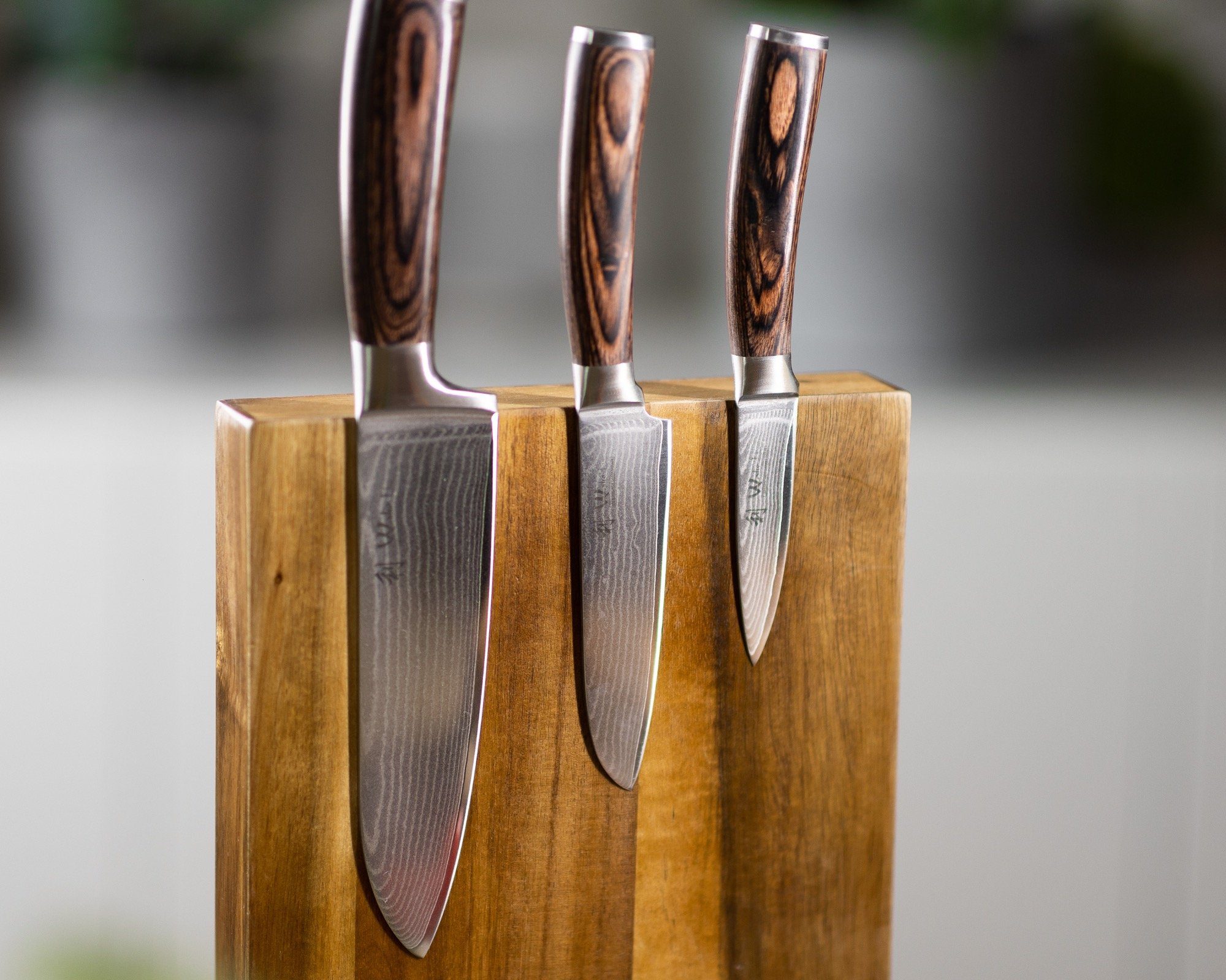 Wakoli Messer-Set Edib 3er Damastmesserset I Holzbox I 8-17cm Klinge I Pakkaholzgriff