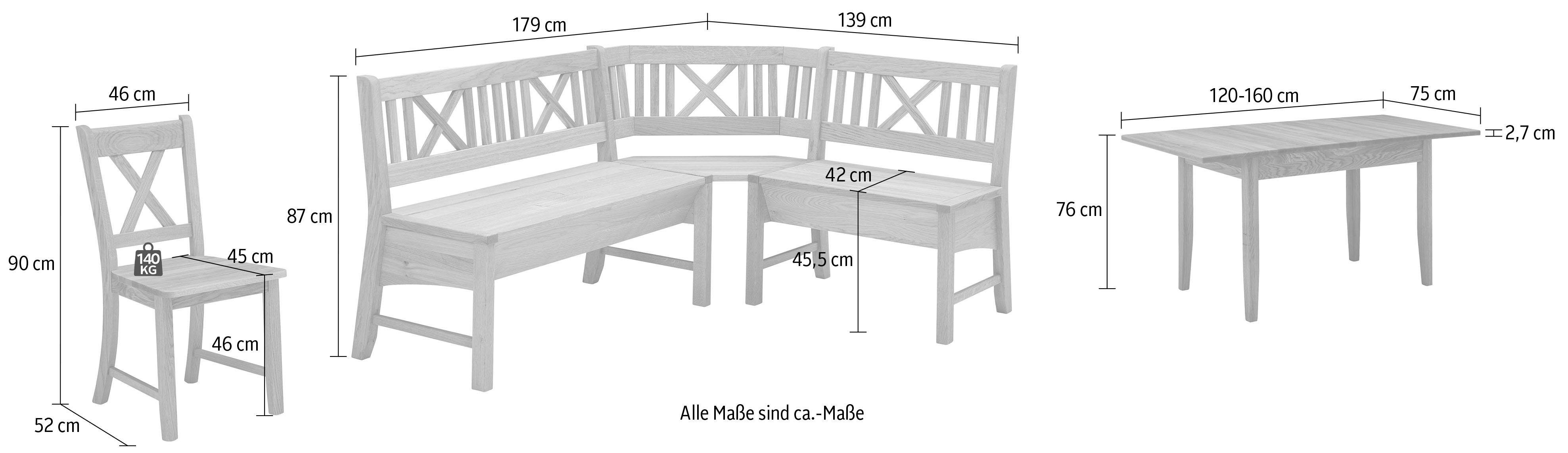 SCHÖSSWENDER Eckbankgruppe Königsee, (Set, 4-tlg), Eckbank ist umstellbar, Eckbank mit Truhe, mit Auszug 120 (160) cm