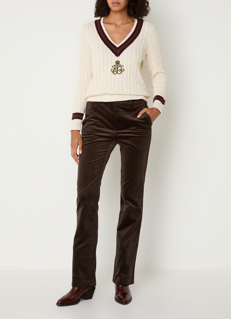 Pantaloni din catifea reiată cu talie medie și croială dreaptă Ralph Lauren