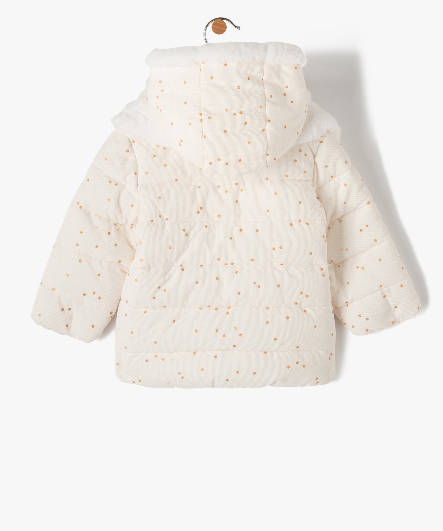 Parka bébé fille en velours ctelé à pois dorés avec écharpe douce
