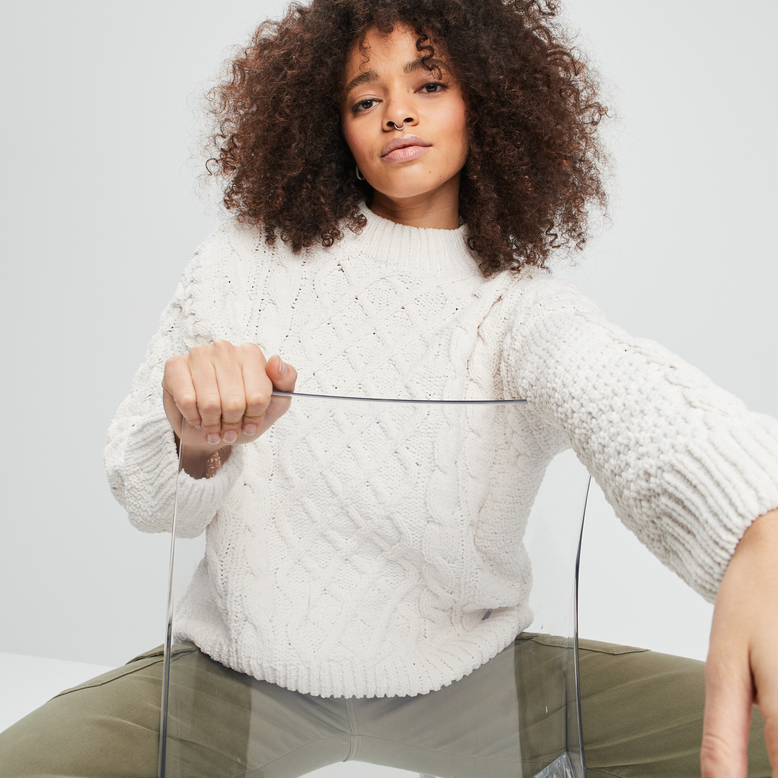 Pull avec torsades ivoire femme | La Halle