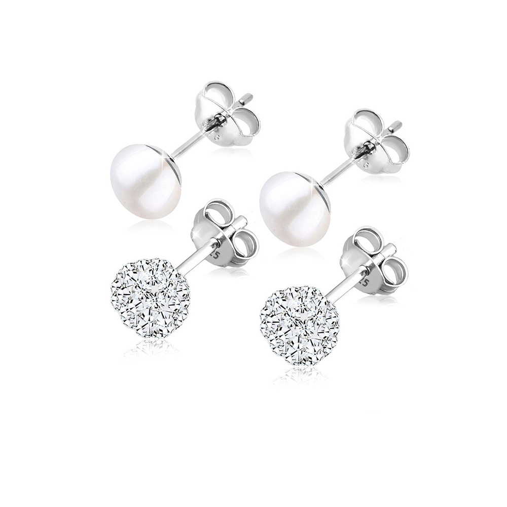 Elli Elli Boucles d'Oreilles Kugel Perle Set Kristalle 925 Silber Boucles d'oreilles