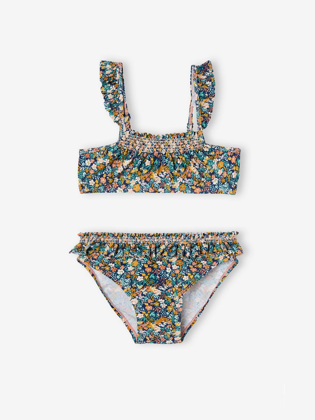 Vertbaudet Mädchen Bikini, Blumen Oeko-Tex - blau
