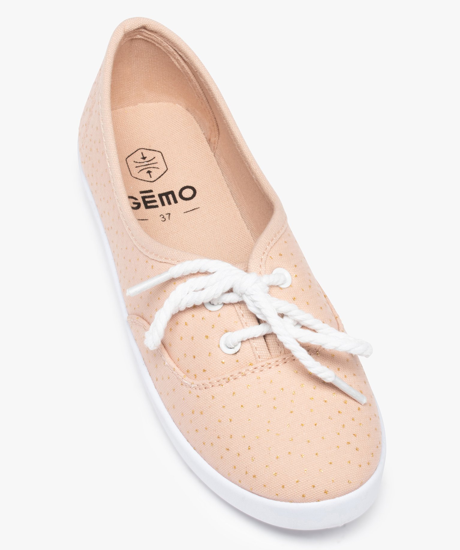 Baskets femme en toile à semelle fine et lacets cordelette rose | GEMO