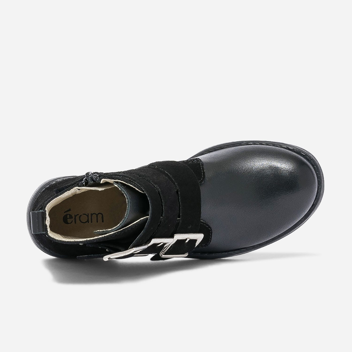 Boots noir en cuir bi matière à 3 boucles