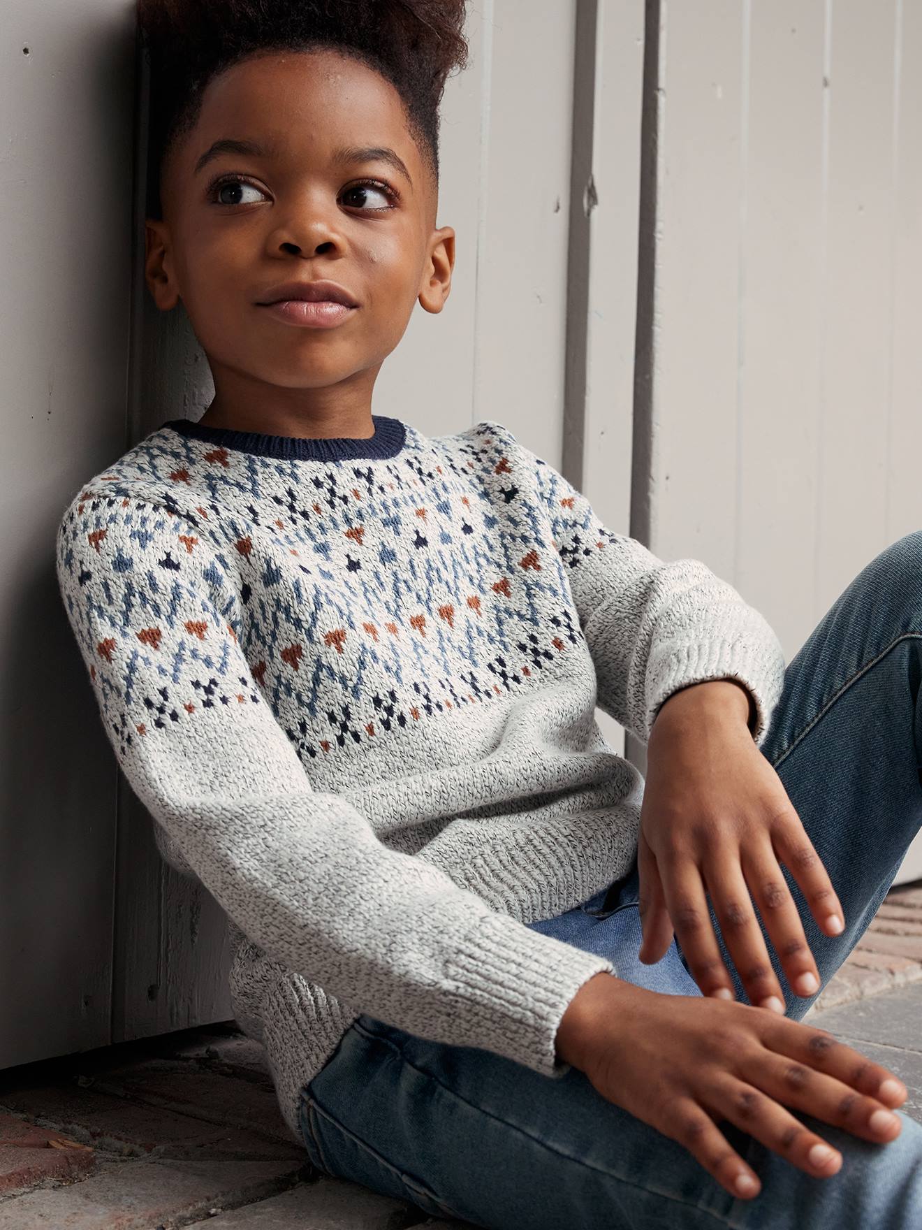 Vertbaudet Jungen Jacquard-Pullover - beige meliert
