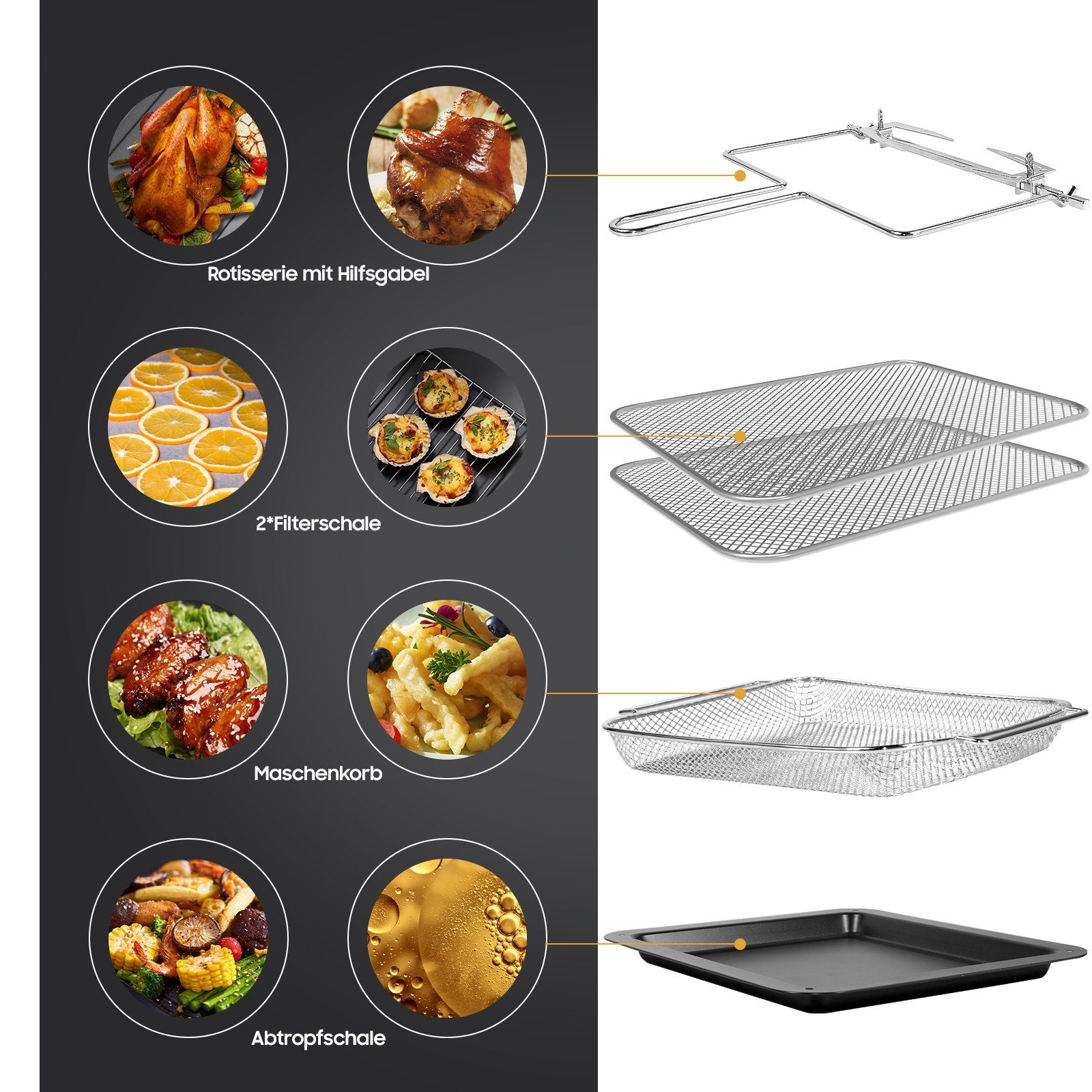 iceagle Heißluftfritteuse Heißluftfritteuse 15L, Heißluft-Backofen mit 13 Programme, 1800,00 W