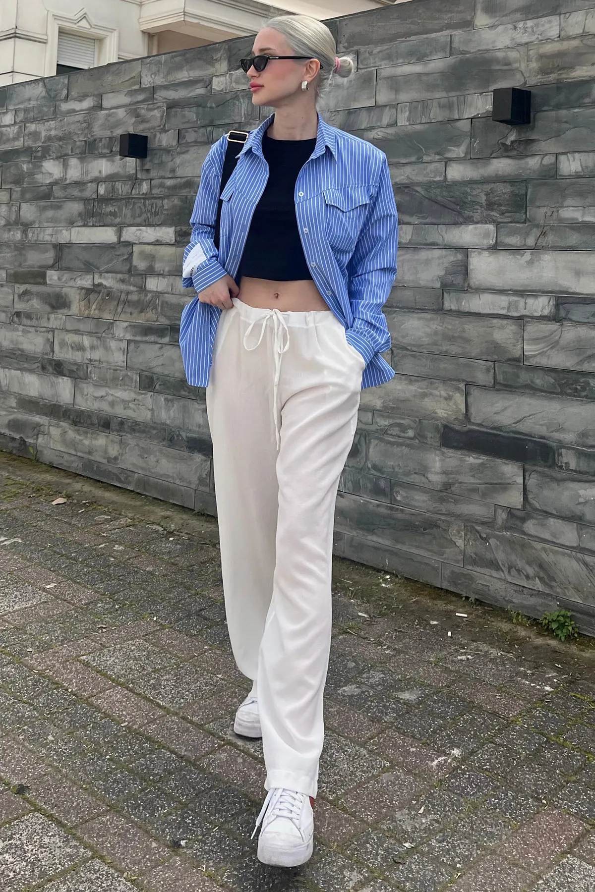 Madmext  Weiße Basic-Strandhose für Damen aus Crinkle-Stoff