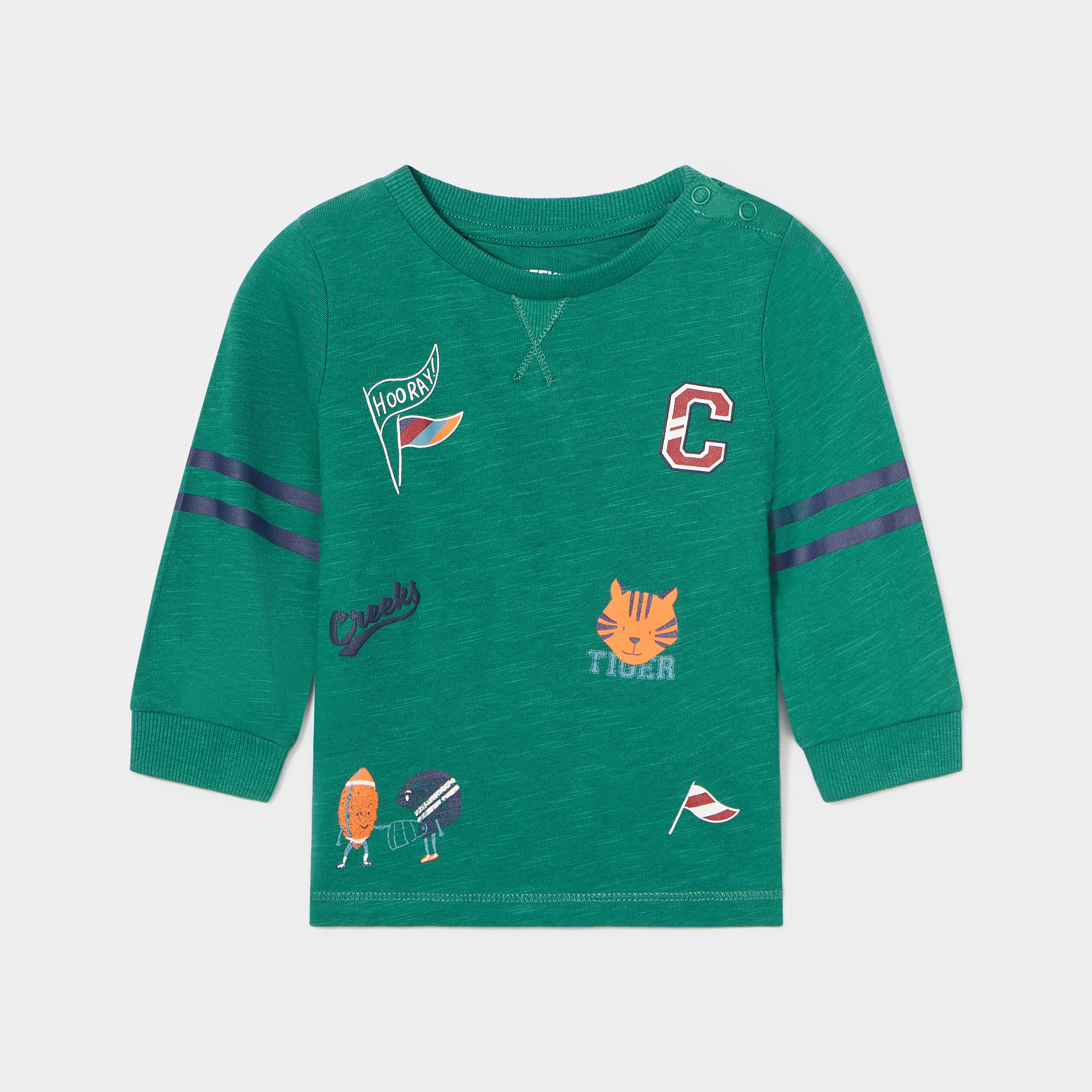 T-shirt col rond épaule boutonnée Creeks vert émeraude bébé garçon | La Halle