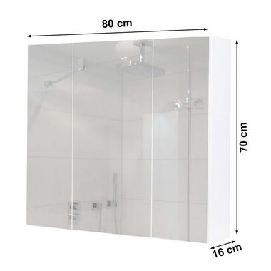 MCW Badezimmerspiegelschrank MCW-B19b-80 mit Ablageflächen, Hochglanz-Optik