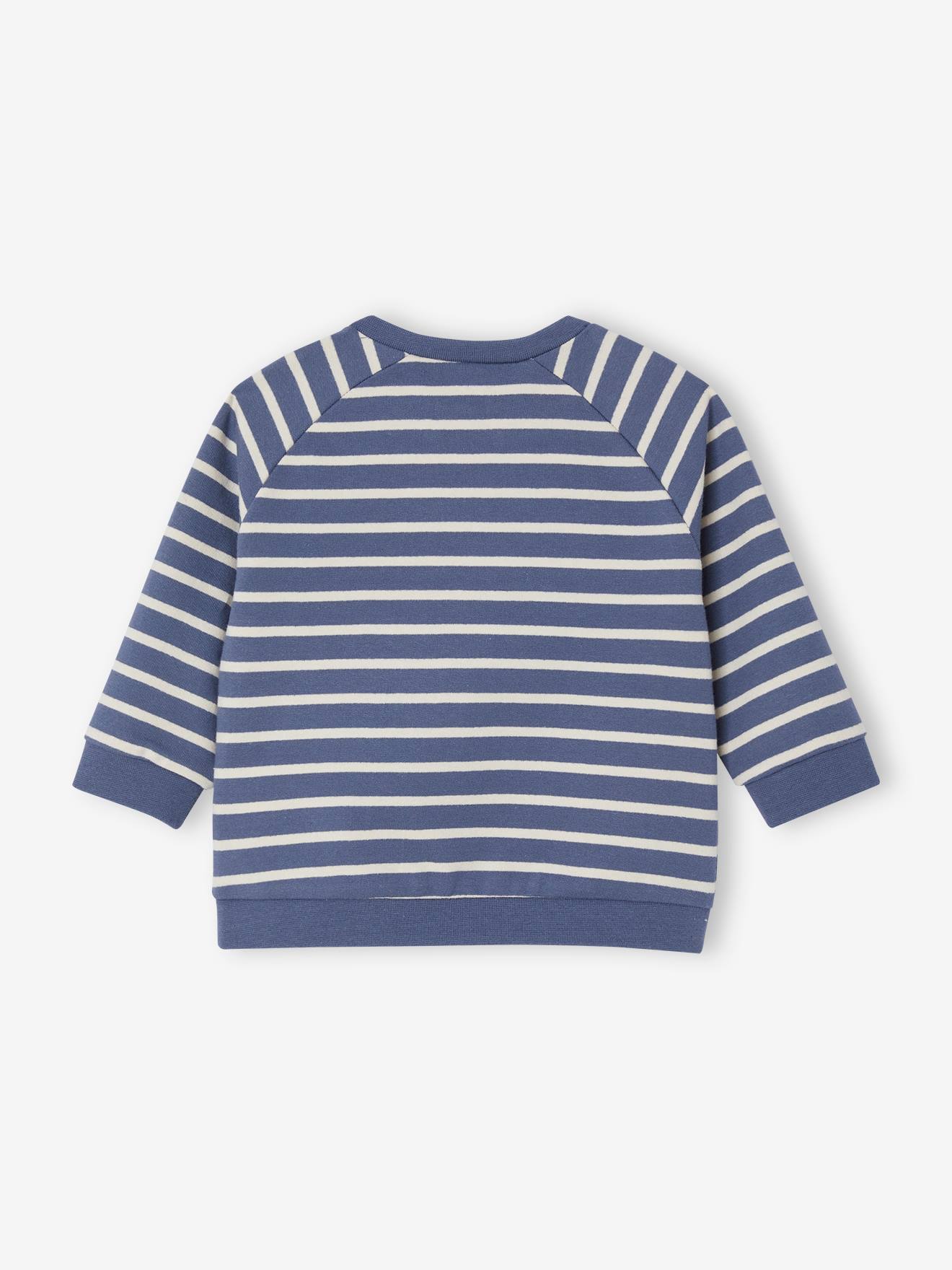 Sweat rayé en molleton bébé bleu ardoise