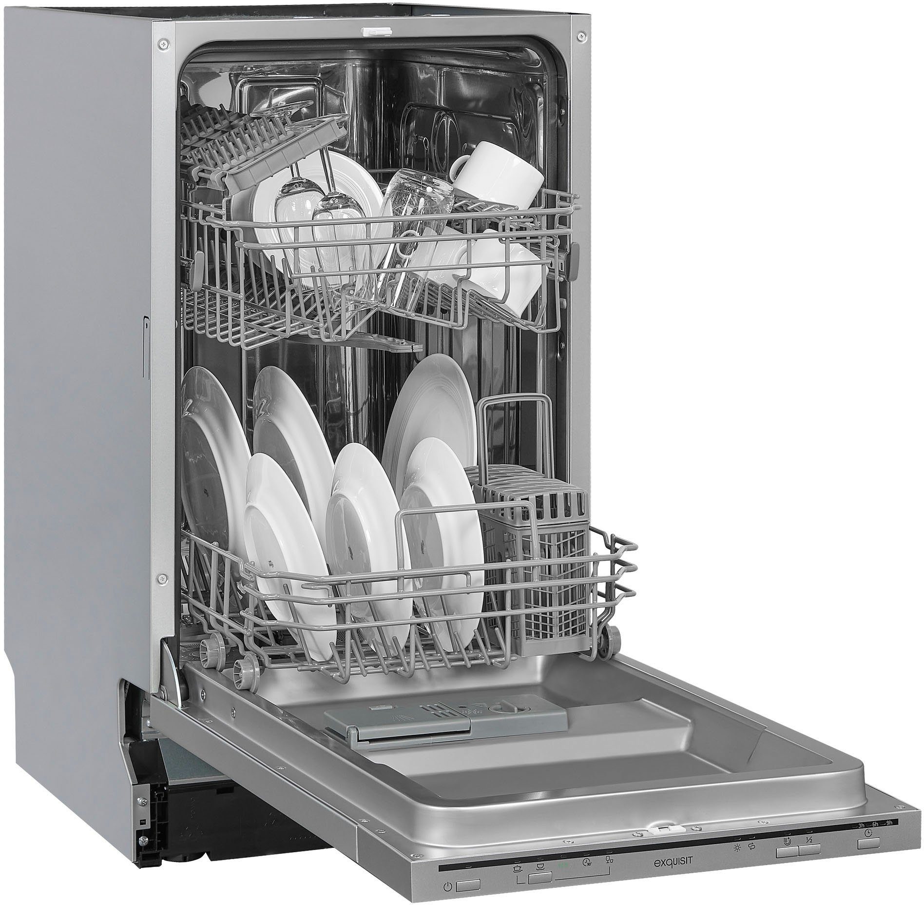 exquisit vollintegrierbarer Geschirrspüler, EGSP1009-E-030E silber, 9 l, 9 Maßgedecke, 45 cm breit