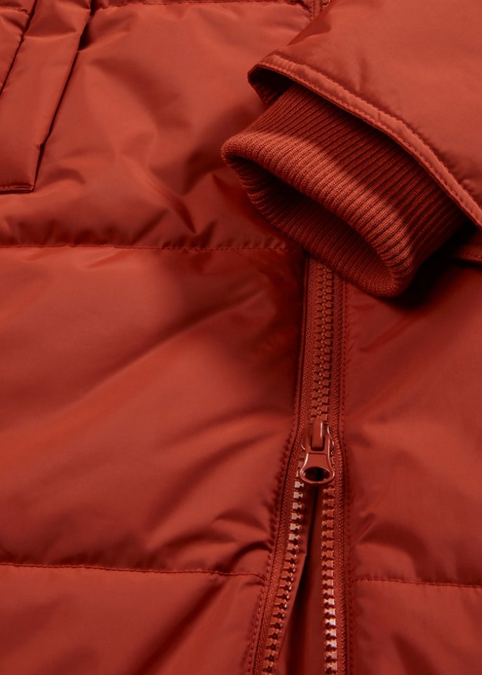 Long-Steppjacke, wattiert mit Kragen und Kapuze