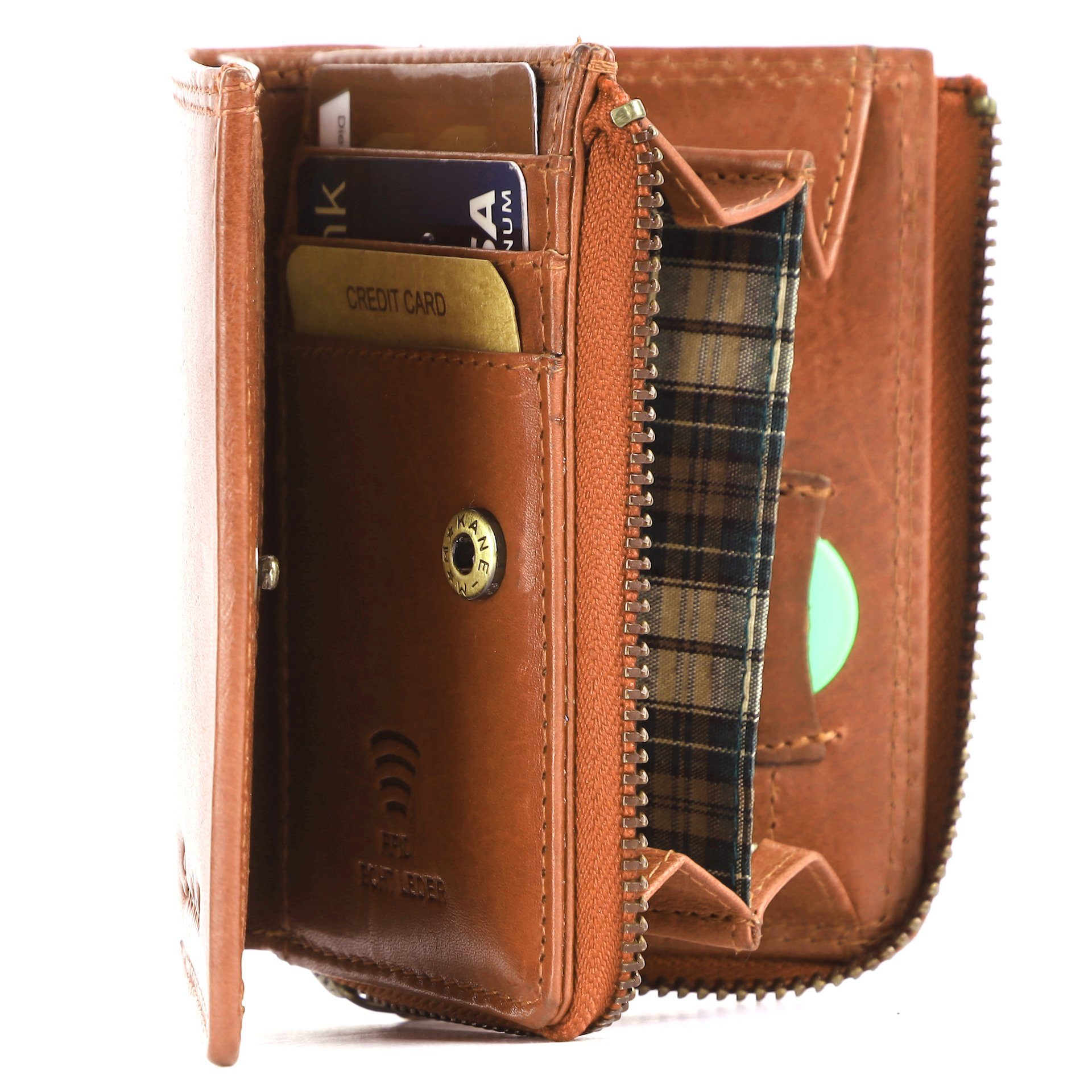 Benthill Geldbörse Klein Echt Leder RFID Damen & Herren Geldbeutel Slim-Wallet Portmonee, RFID-Schutz Kartenfächer Münzfach Reißverschlussfach