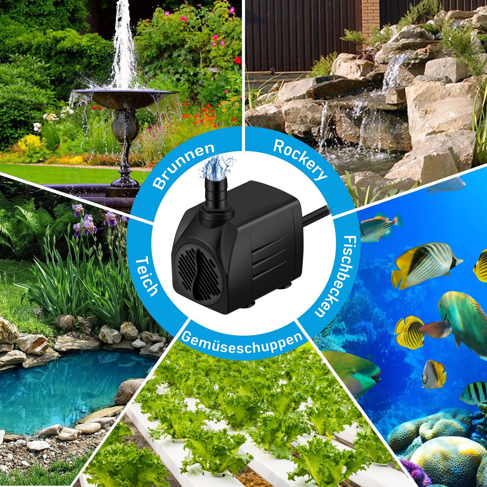 CALIYO Teichpumpe Mini Wasserpumpen(1800L/H, 25W), für Aquarien, Teich, Brunnen, Statuen, Hydrokultur