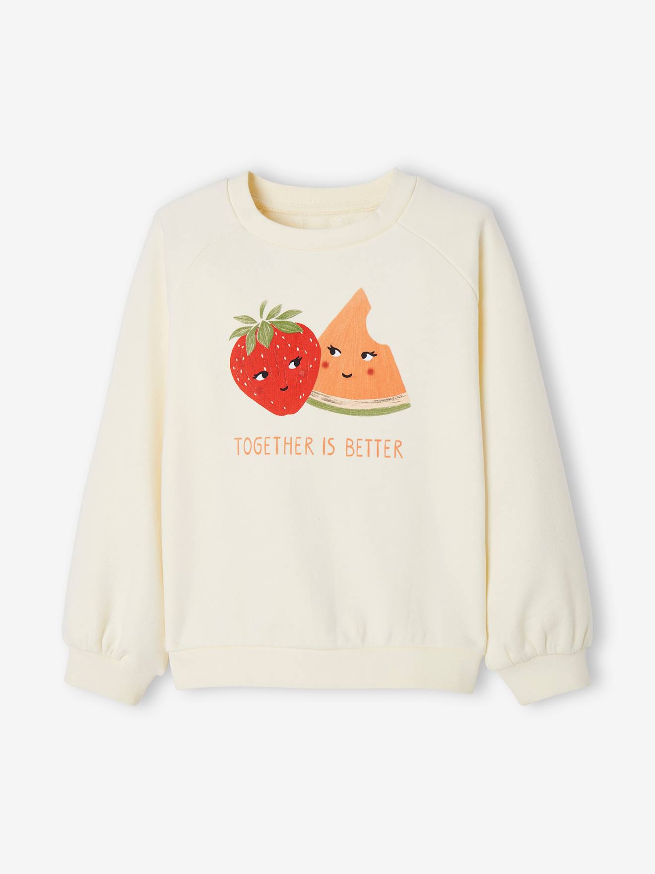 Sweat motifs fruits fille écru