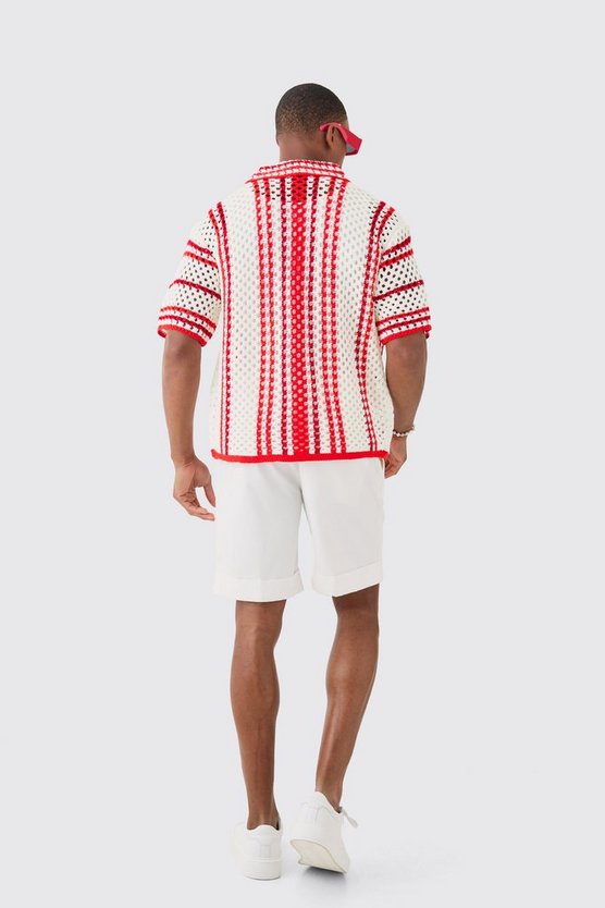 Kastiges gestreiftes Oversize Strick-Hemd