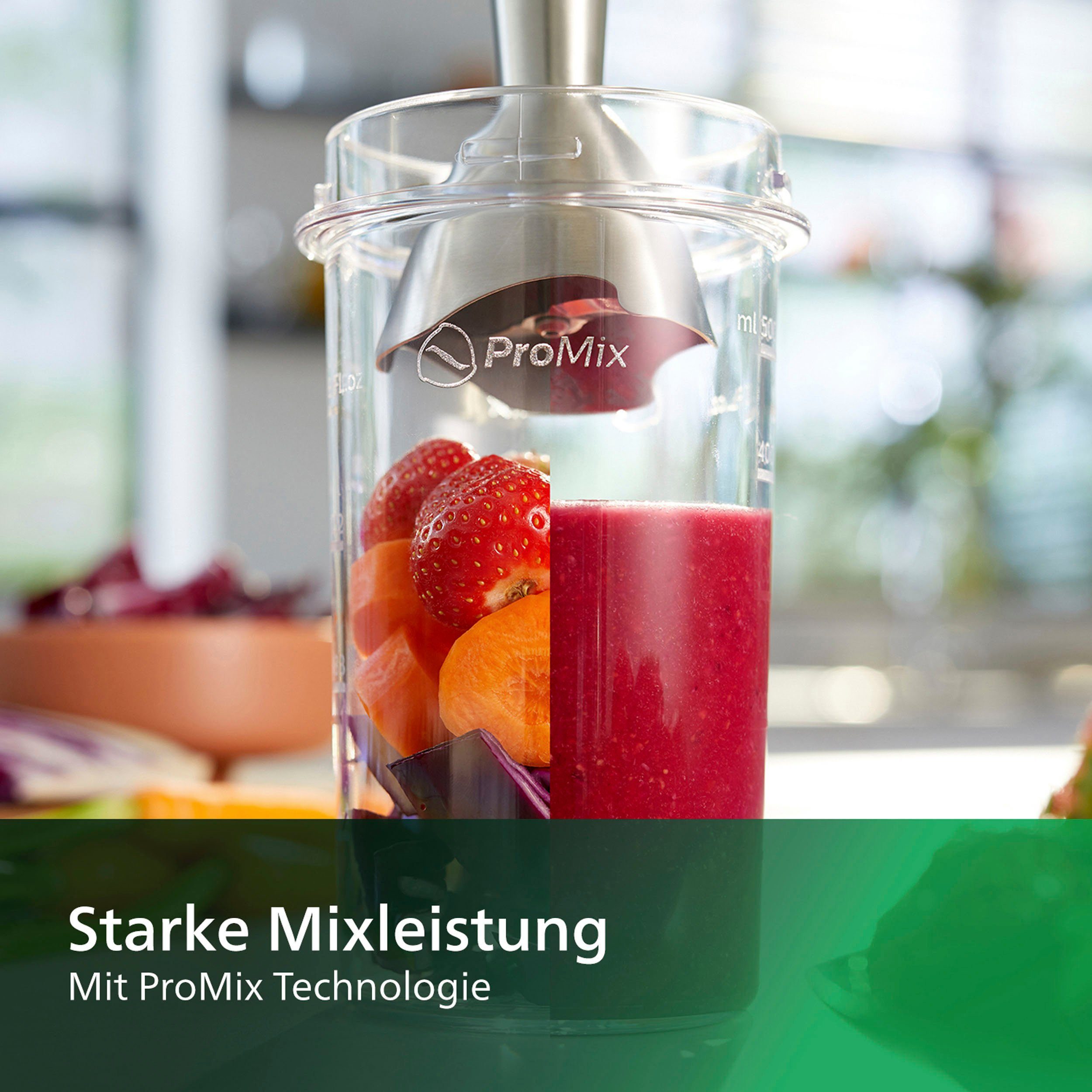 Philips Stabmixer HR2657/90 Viva, 800 W, inkl. 2-in-1 Togo Trinkflasche, Spiralschneider, Schneebesenaufsatz
