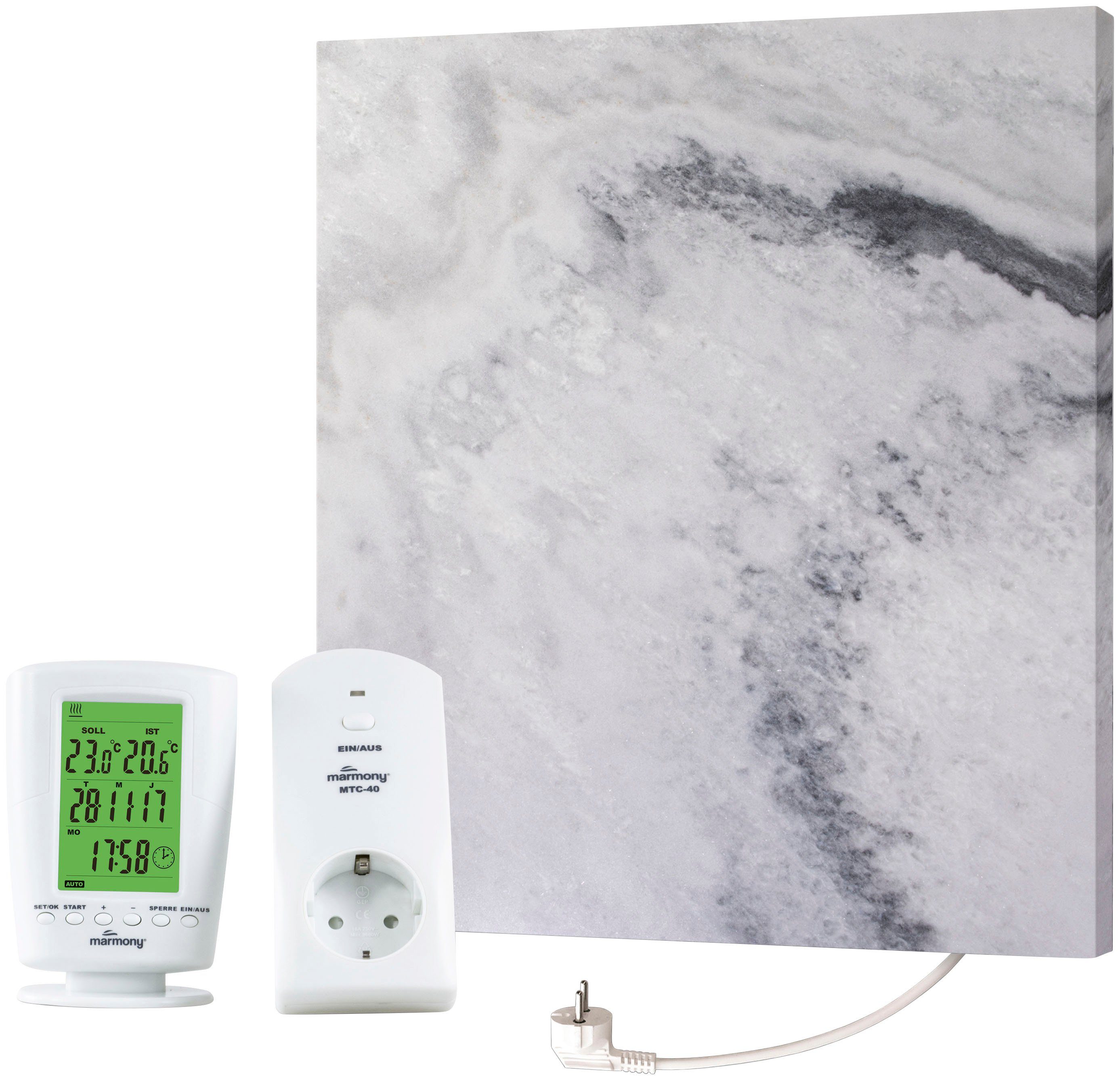Marmony Infrarotheizung Carrara-Optik, 500 Watt, inkl. Fernbedienung und Timer