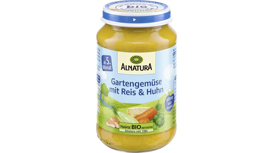 Alnatura Bio Gartengemüse mit Reis & Huhn Babygläschen (ab 5. Monat) 190 g