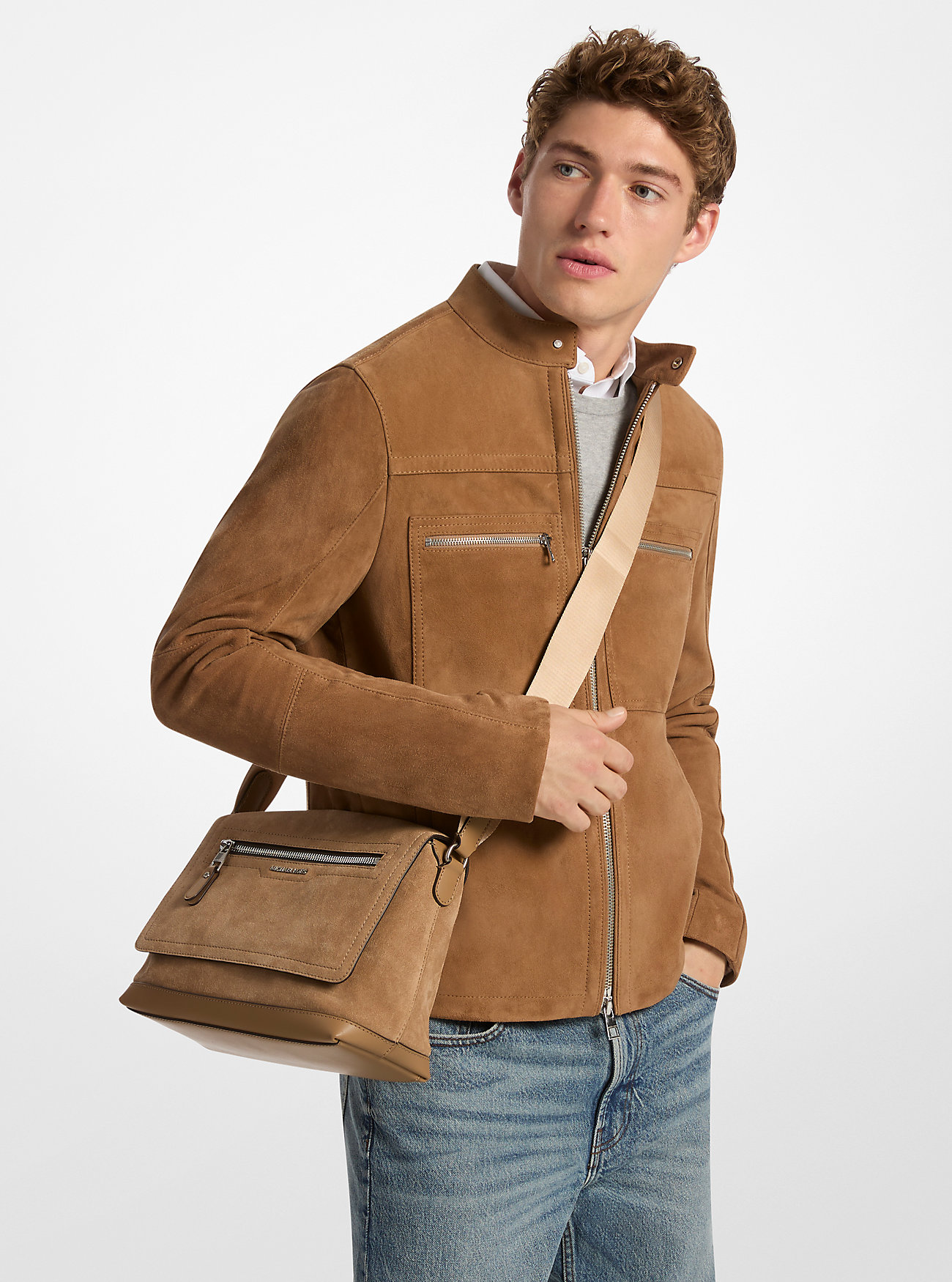 Hudson Small Suede Messenger Bag - HUSK