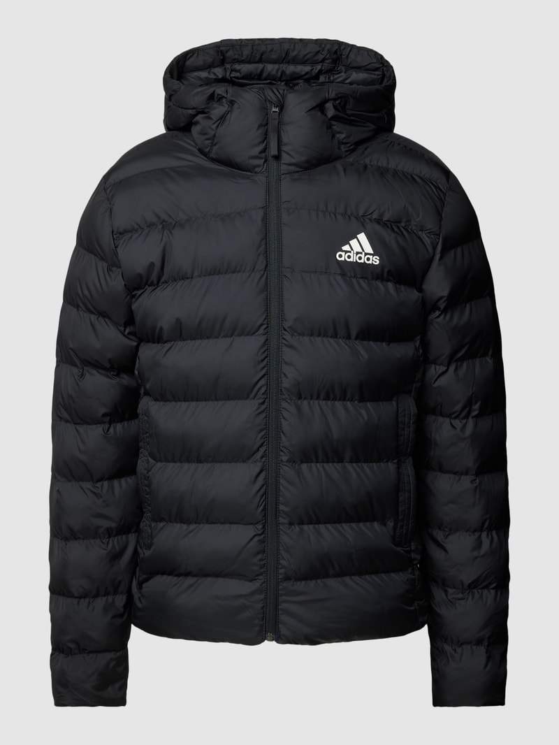 Steppjacke mit Label-Print und seitlichen Eingrifftaschen in schwarz