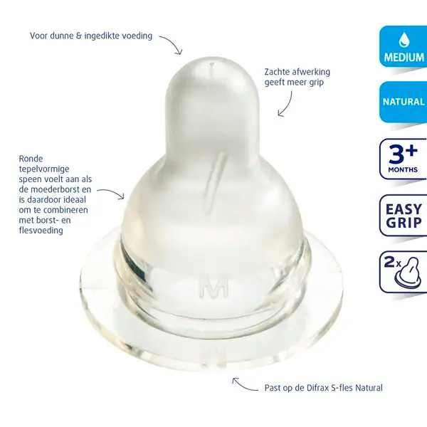 Difrax Natural 3 M Medium Bottle Teats 2 pieces