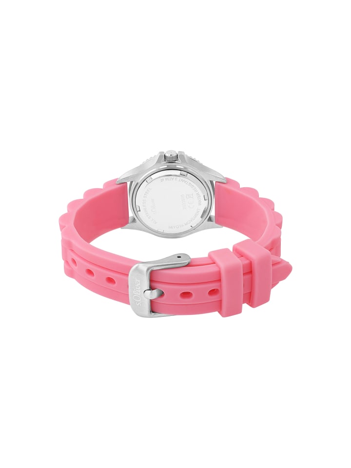 s.Oliver Quarzuhr Silikon, Edelstahl in pink günstig kaufen 20 cm