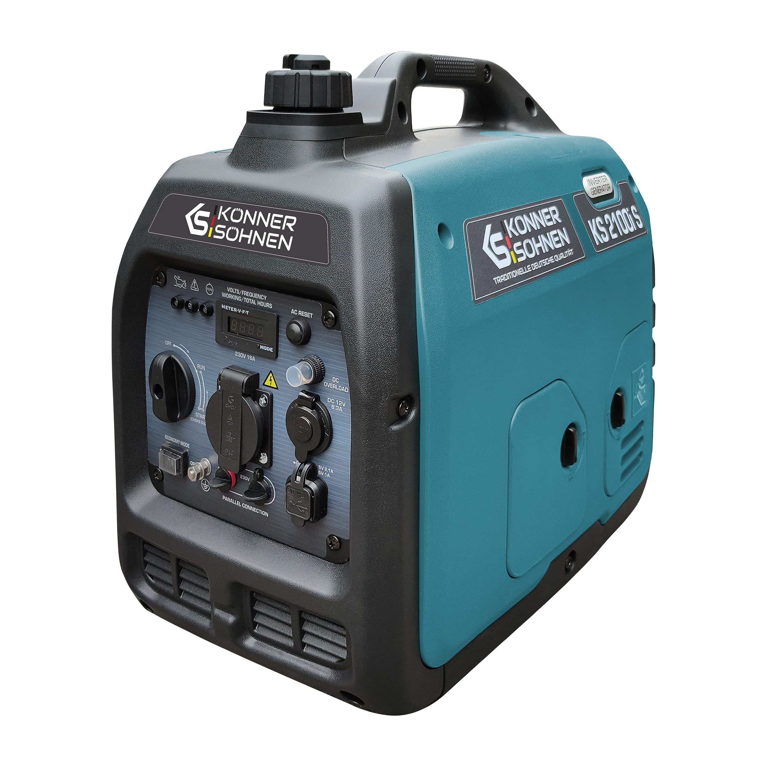 Könner & Söhnen Stromerzeuger KS 2100i S, 2,00 in kW, (Schallgedämmtes Gehäuse (62 dB Lpa 7 m), 1-tlg., Schuko-Steckdose 230 V, 2 USB-Anschlüsse), Kurzschluss- und Überlastschutz, Abgasnorm EURO V